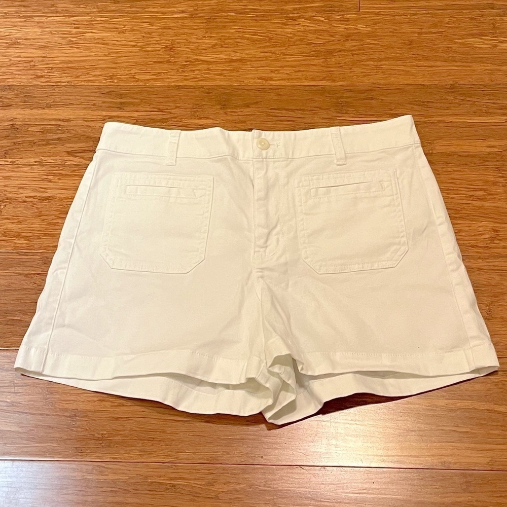 J. Crew high rise white shorts with front and back pockets. Size Women's 10